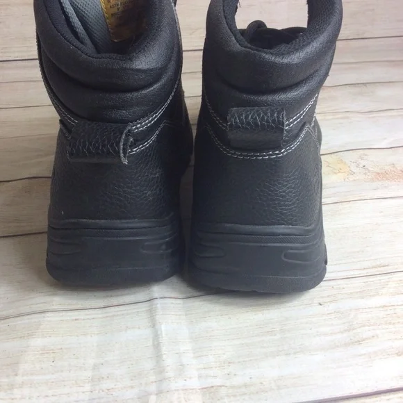 Sketchers air cooled steel toe work boots 11.5 W wide Black leather